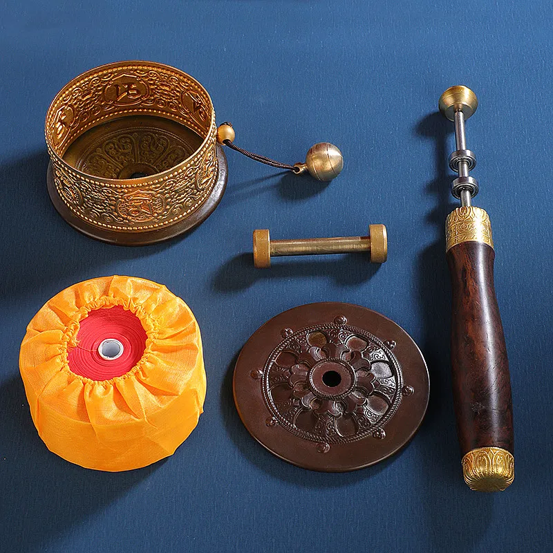 22cm Gold Color Pure Copper Religious Ornament, Scriptures Pray for Peace,Buddhist Six Words Mantra Hand Prayer Wheel