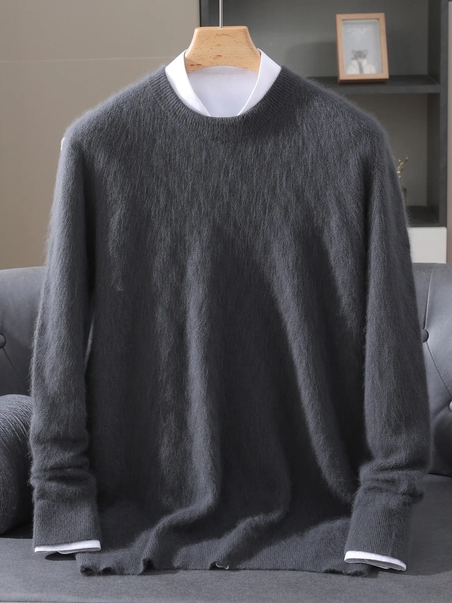 

Свитер из 100% чистой норки, вязаный жаккардовый свитер с круглым вырезом, теплый мужской свитер, вязаный свитер, повседневная нижняя рубашка