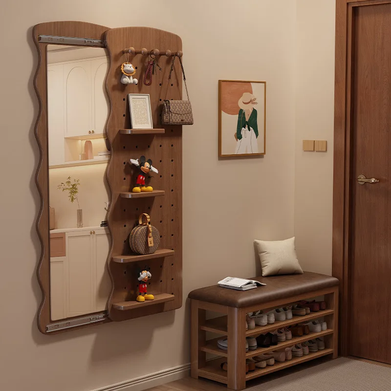 Invisible full-length mirror push-pull closed hidden full-body mirror attached to the wall can block wall-mounted hole board