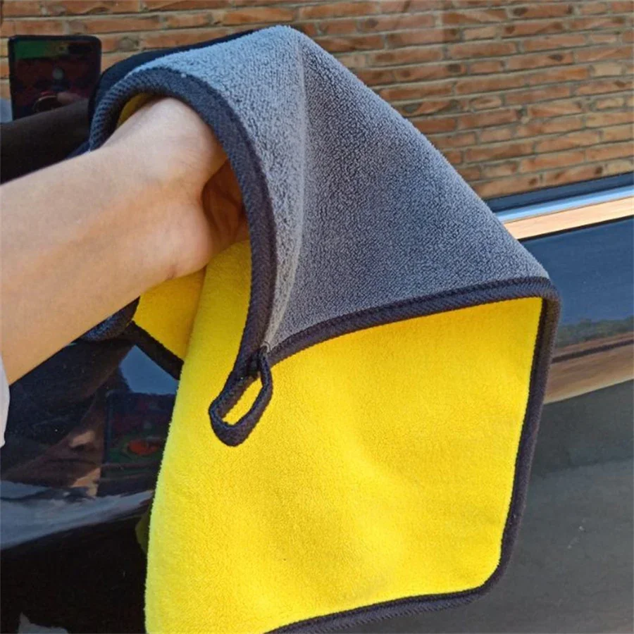 1/2/6pcs Microfiber Cleaning Towel Thicken Soft Drying Cloth Car Body Washing Towels Double Layer Clean Rags Car Accessories view 2