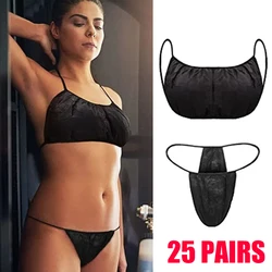 25set reggiseno in tessuto Non tessuto monouso nero top perizoma intimo donna Lingerie traspirante reggiseno per salone di bellezza Spa Sauna