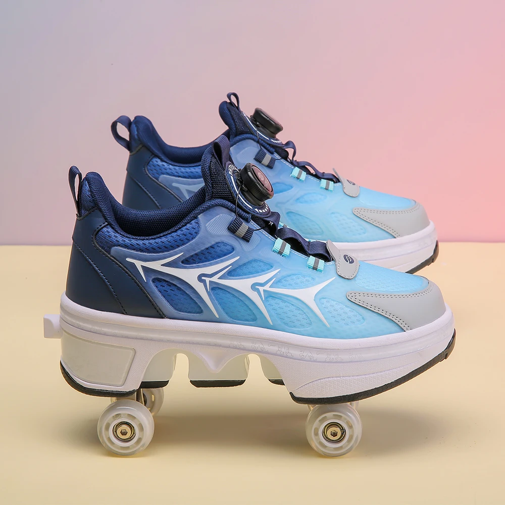 Transformers, four-wheeled shoes, boys and girls, double-wheeled row, children with roller skating, adult pulley sneakers