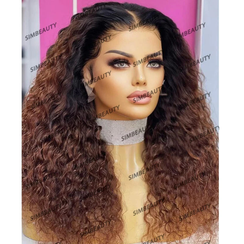 

250Density Natural Hairline Women Human Hair Wigs Baby Hair Glueless Ombre Blonde Water Wave Curly 13x6 Deep Part Lace Front Wig