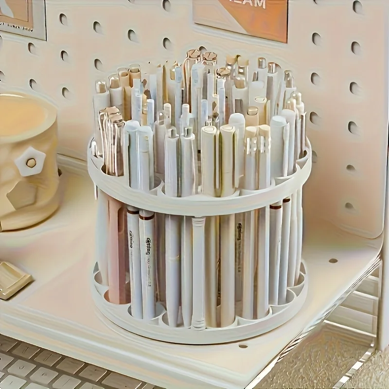 360° Rotating Desktop Organizer Plastic Storage shelf for Art Brushes Makeup Tools Glazed Finish Office Studio Accessory