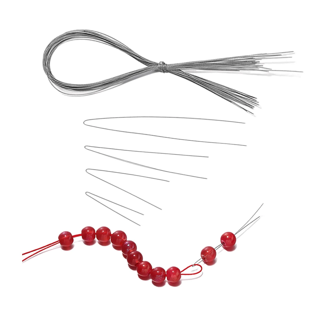 100pcs/lot Stainless Steel Big Eye Curved Beading Needles Handmade Pins Bead Threading String Cord Easy Jewelry Making Tools ﻿