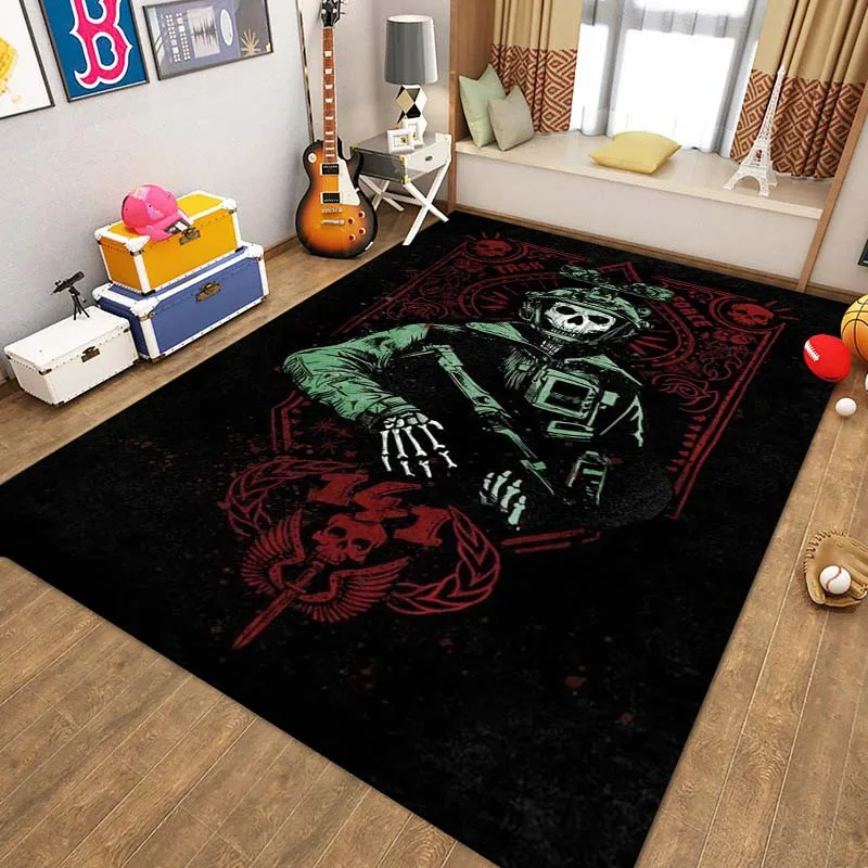 Soldier Skull SAS Pattern Print Flannel Area Rug Military Design Soft Comfortable Floor Mat For Living Room Bedroom Game Room
