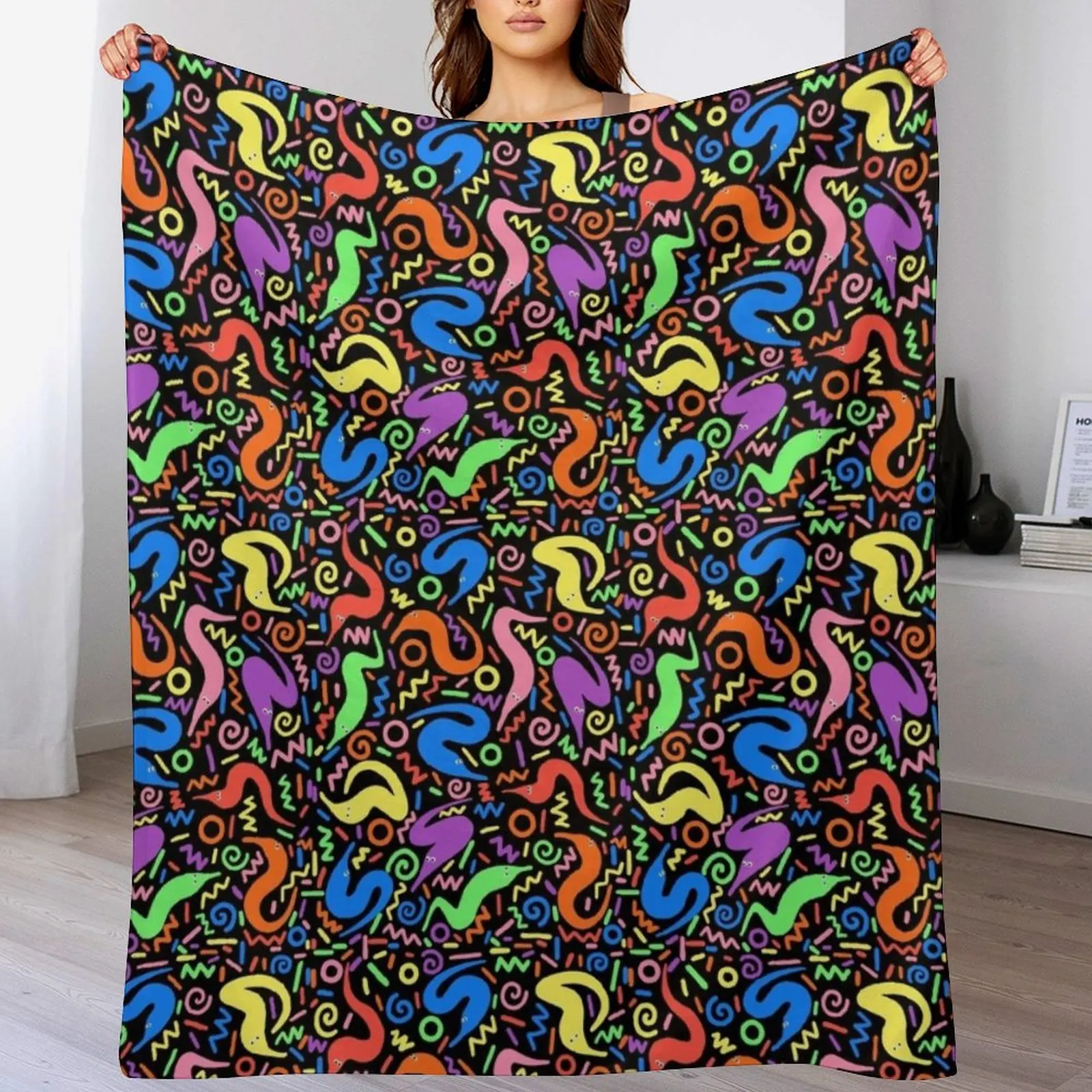 Worm on a String Retro Bowling Alley Carpet Throw Blanket