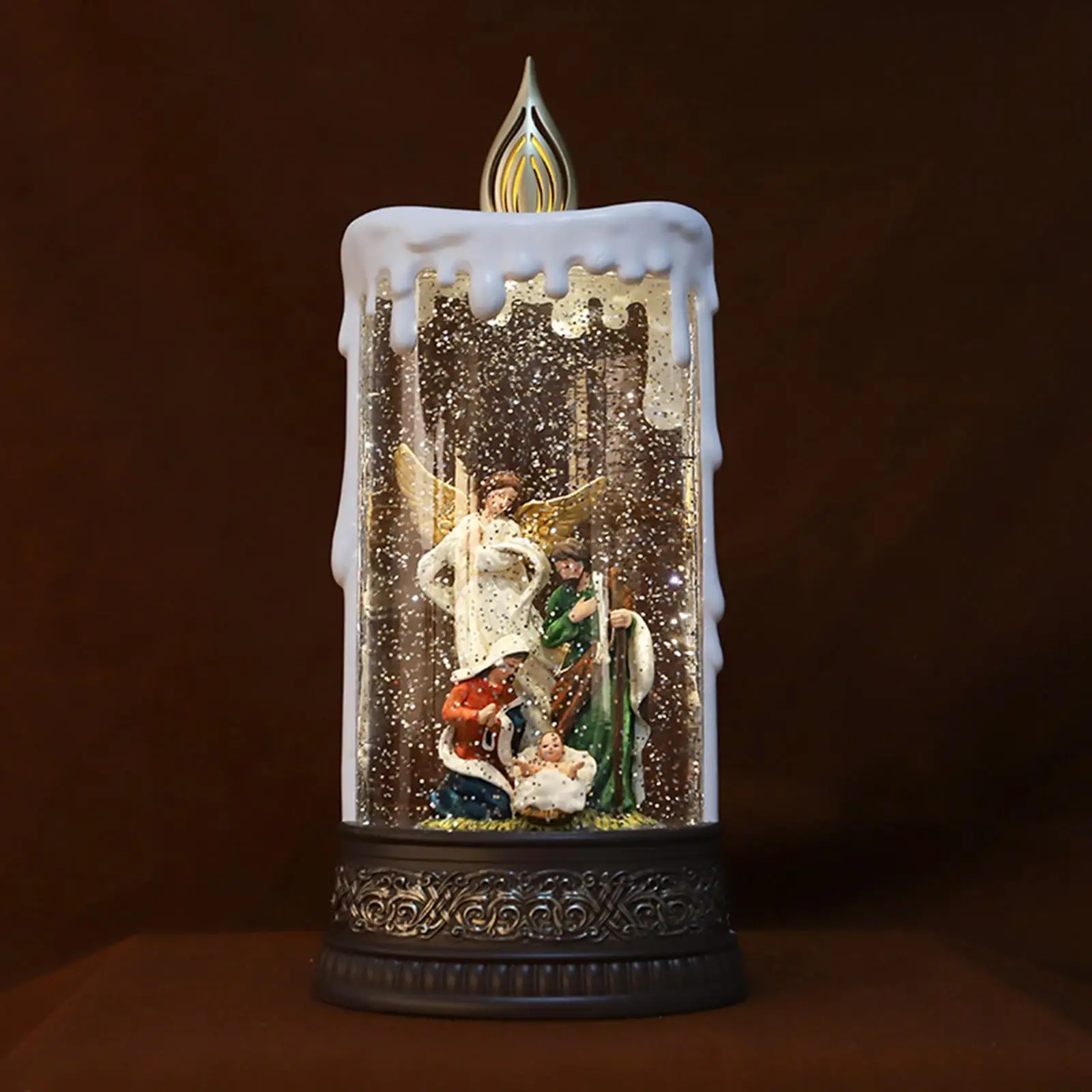 Lighted Nativity Snow Globe Music Box Resin Lantern Christmas Decoration Night Lamp for Living Room Table Display