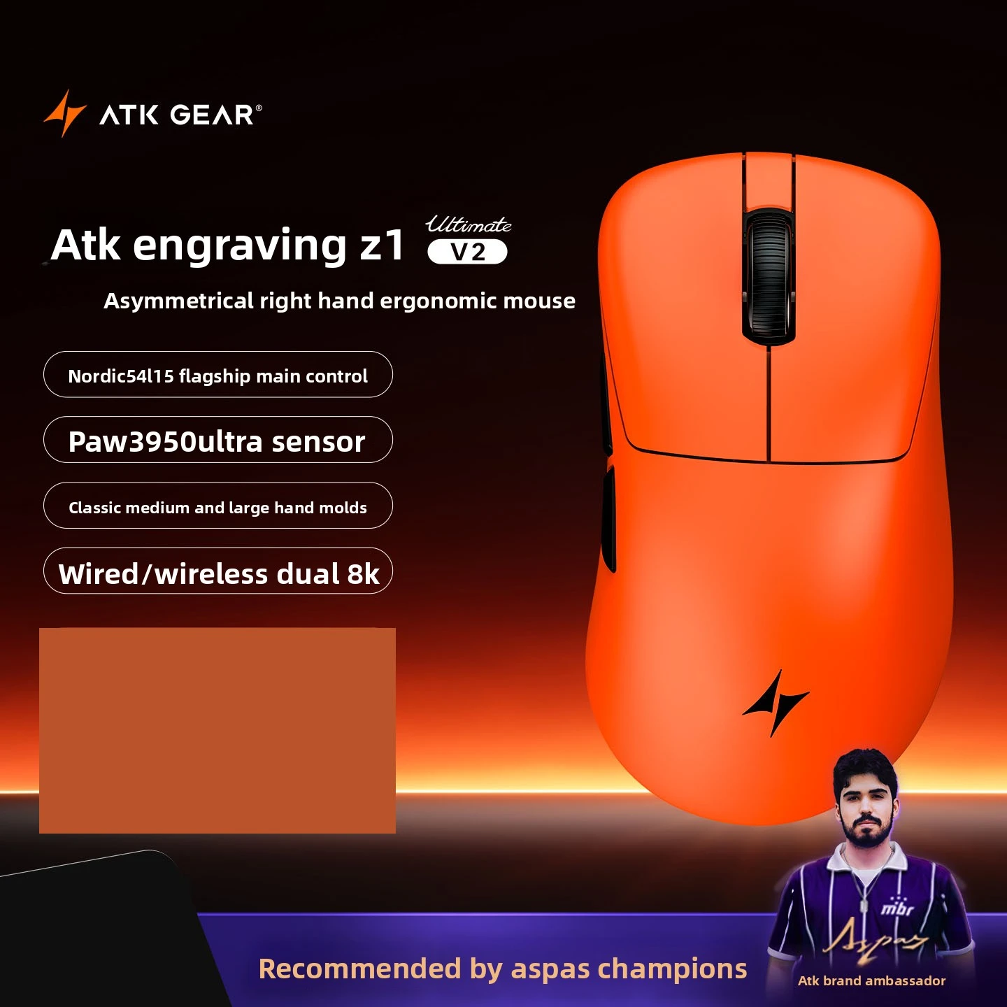 ATK Z1V2 Ultimate Wireless Gaming Mouse Dual 8K PAW3950Ultra