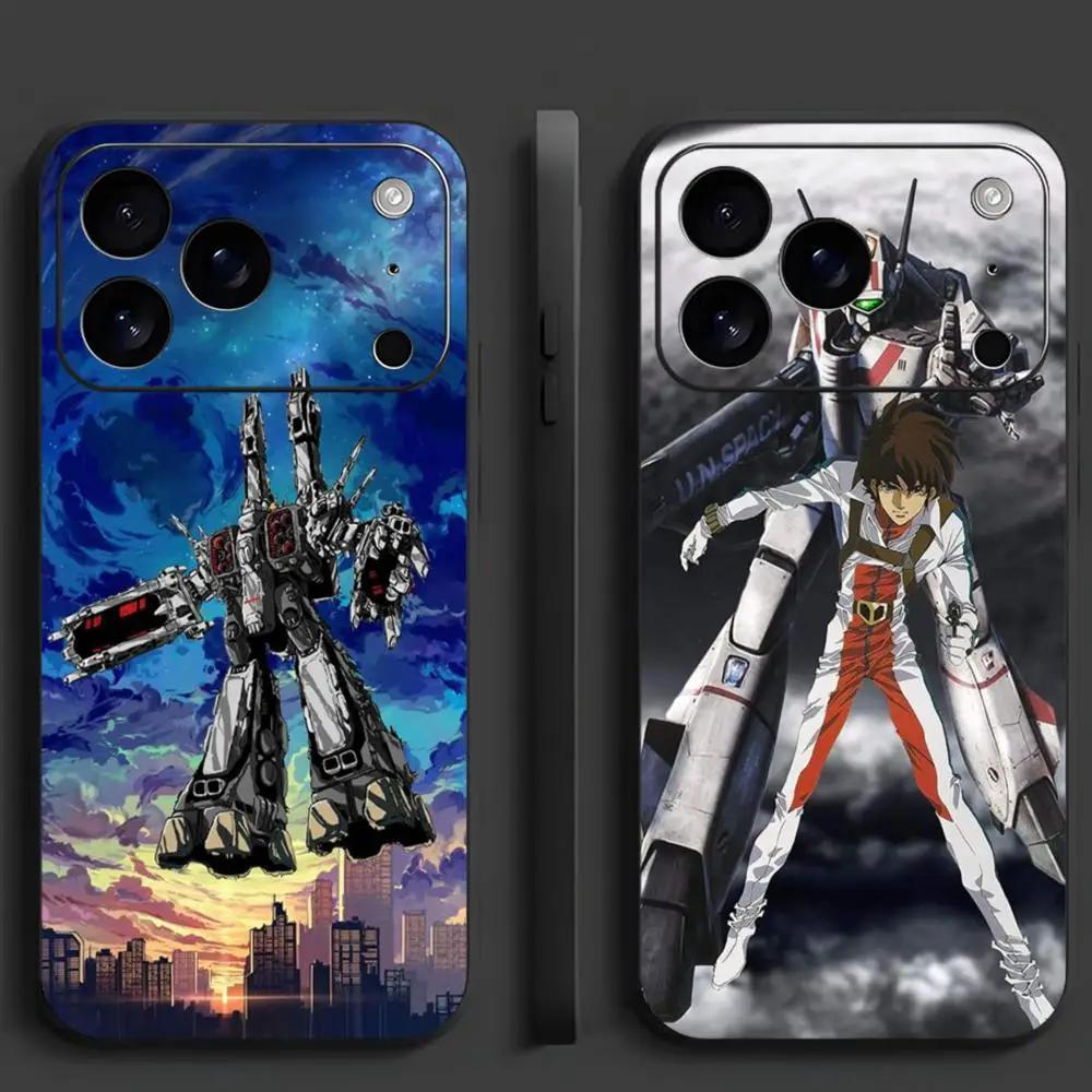 Funda para Teléfono R-Robotech para iPhone 17 16 15 14 13 Macross 12 Anime 11 Pro Max Plus Mini, Carcasa Suave Negra Esmerilada