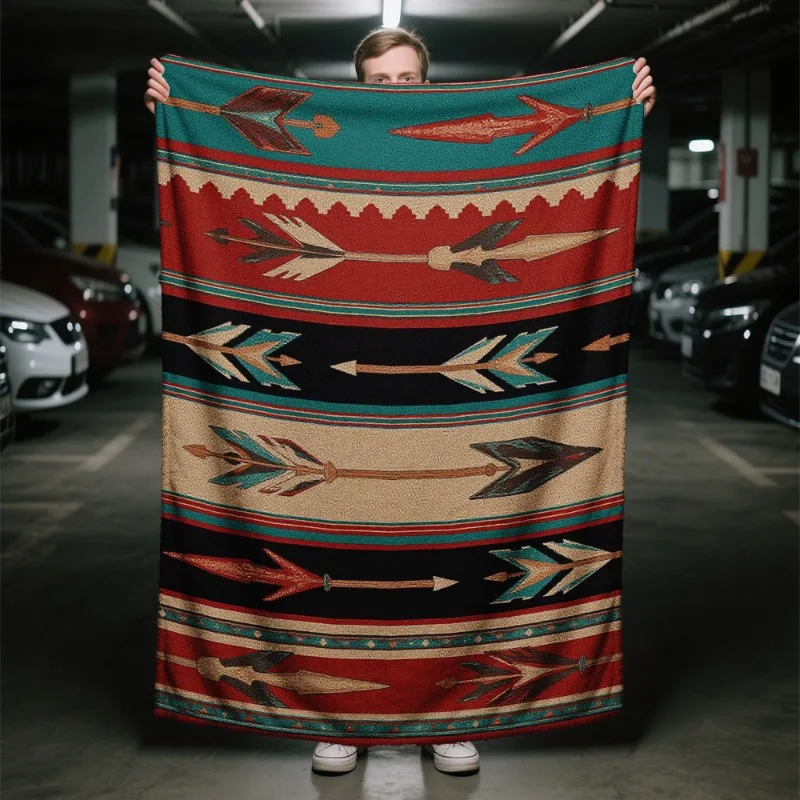 [1pc Southwest Arrows Blanket] 1pc Soft Warm Polyester Flannel Native American Southwest Arrows Blanket