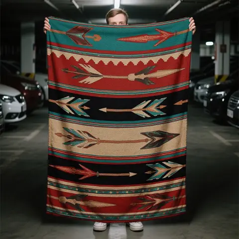 [1pc Southwest Arrows Blanket] 1pc Soft Warm Polyester Flannel Native American Southwest Arrows Blanket