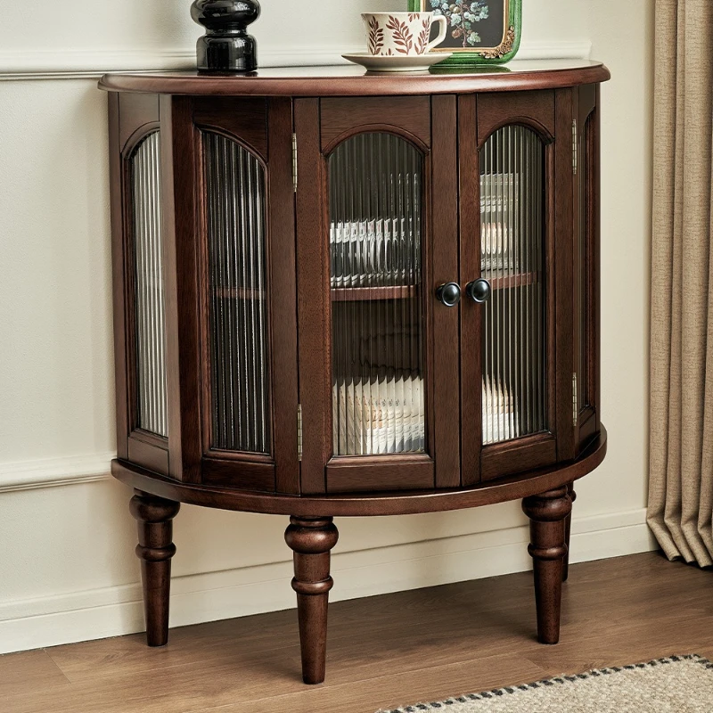 

French retro style living room storage locker, entrance cabinet, all solid wood with wall, small vertical cabinet, low cabinet