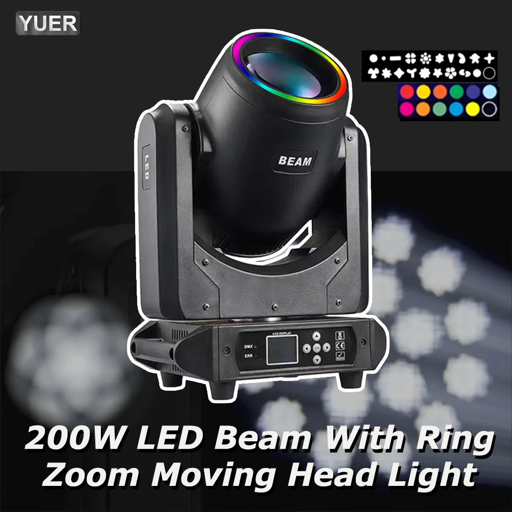 

LED Spot 200W Moving Head Light Rainbow Beam Zoom Rainbow Effect With Ring Effect DMX Controller DJ Party Disco Stage Lighting