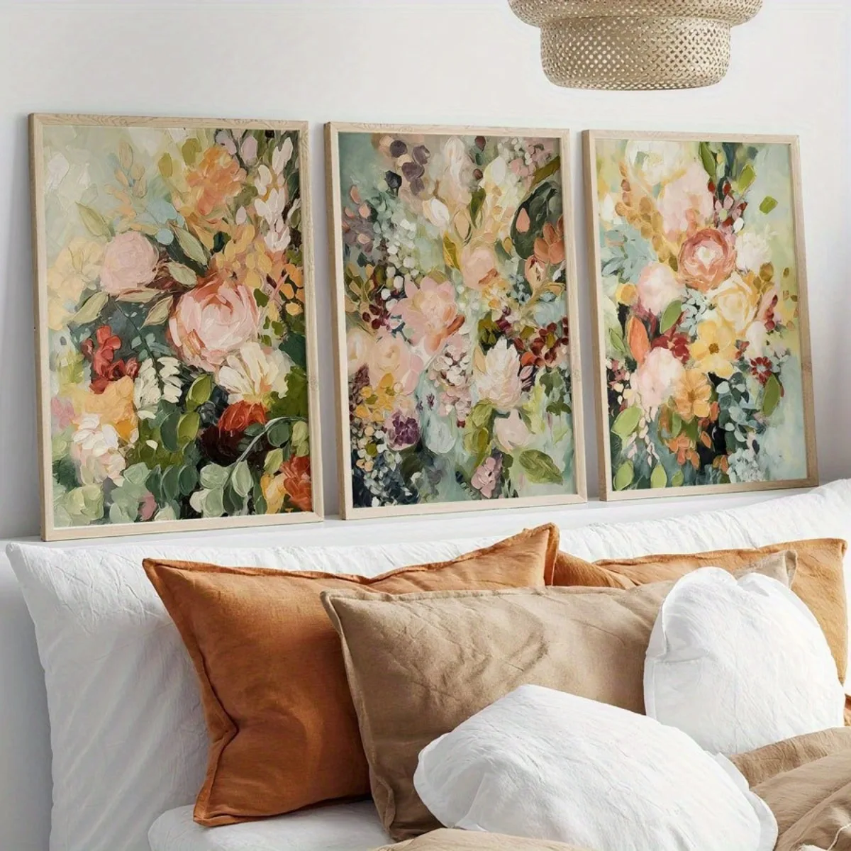 3PCS Frameless,3pcs/set Boho Pastel Floral Abstract Canvas Print Poster Vintage Vibrant Flowers Art Prints Spring Wall Art Home