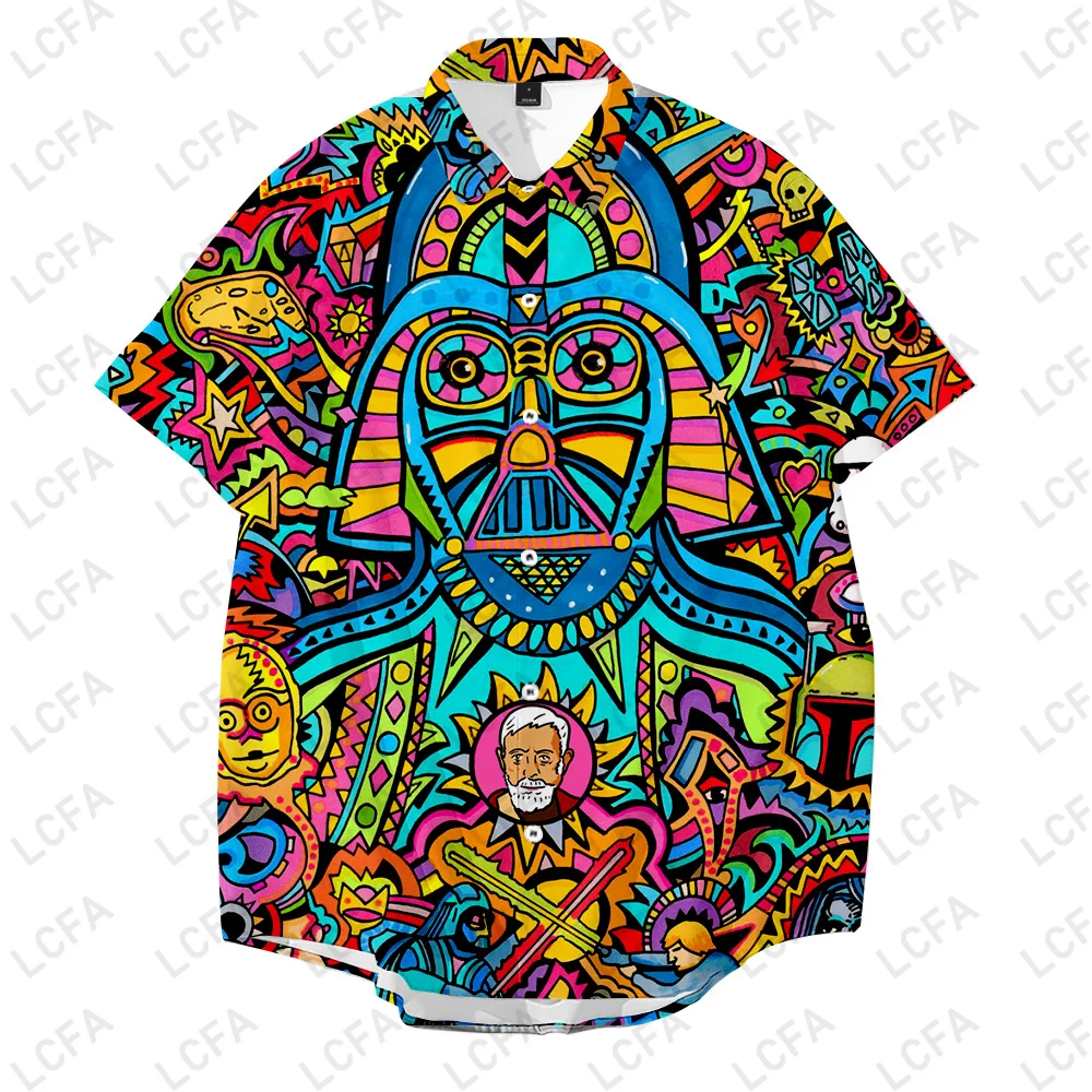 Graffiti Anime Hero Hawaiian Shirts Men Short Sleeve Tops Graphic Clothing Beach Vacation Apparel Oversized Fashion Mens Shirts