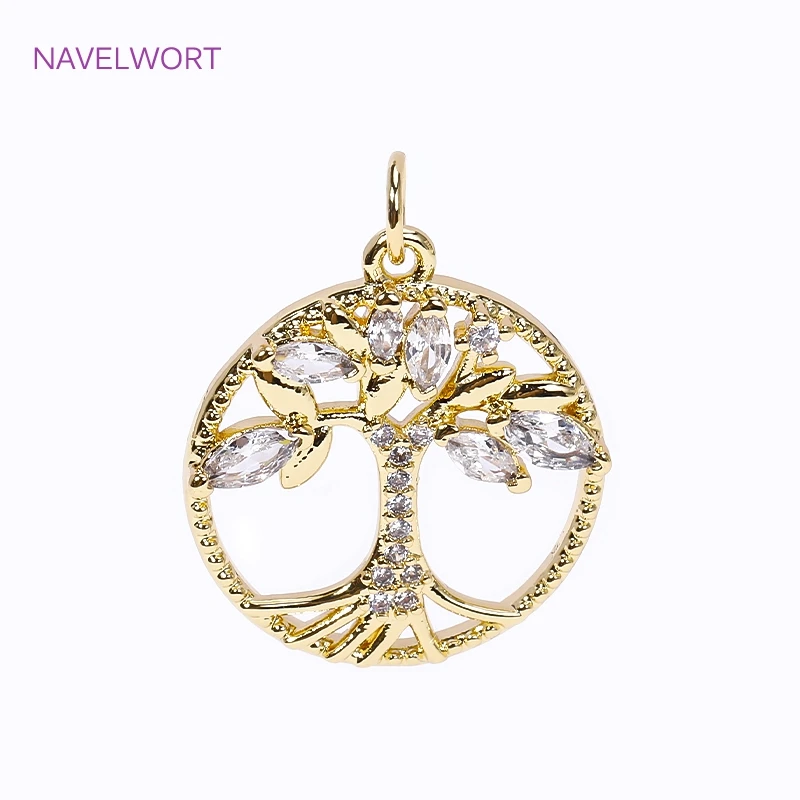 Charme rond plaqué or 18 carats pour la présidence, bijoux fantaisie, incrusté, arbre de vie, pendentif, bricolage, colliers, boucles d'oreilles, accessoires de direction