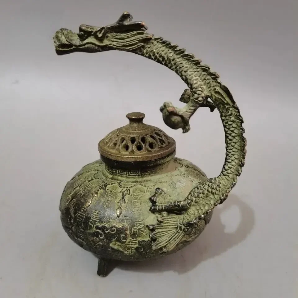 Collection Old Copper Statue Antique Handicraft Bronze Baishou Dragon Incense Burner