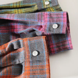 Quần áo của phụ nữ cờ vua, áo sơ mi kẻ sọc quá khổ cổ điển cho phụ nữ áo dài màu cam áo cam quá khổ Phụ nữ áo sơ mi lỏng lẻo kẻ sọc dài tay 12 Quần áo bán hàng chính Orange - 3