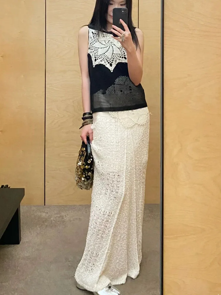 

Summer French design style hollowed-out crochet knitted vest, a sleeveless casual top with a commuting vibe