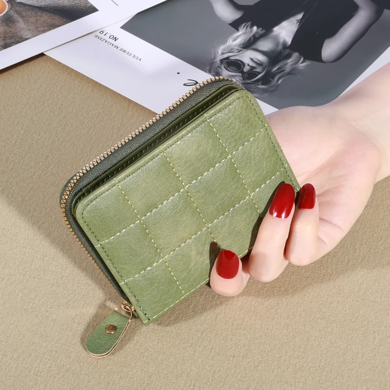 Genuine Madley Korean Simple Plaid Pattern Women's Zipper Wallet Short Cute Student Mini Wallet