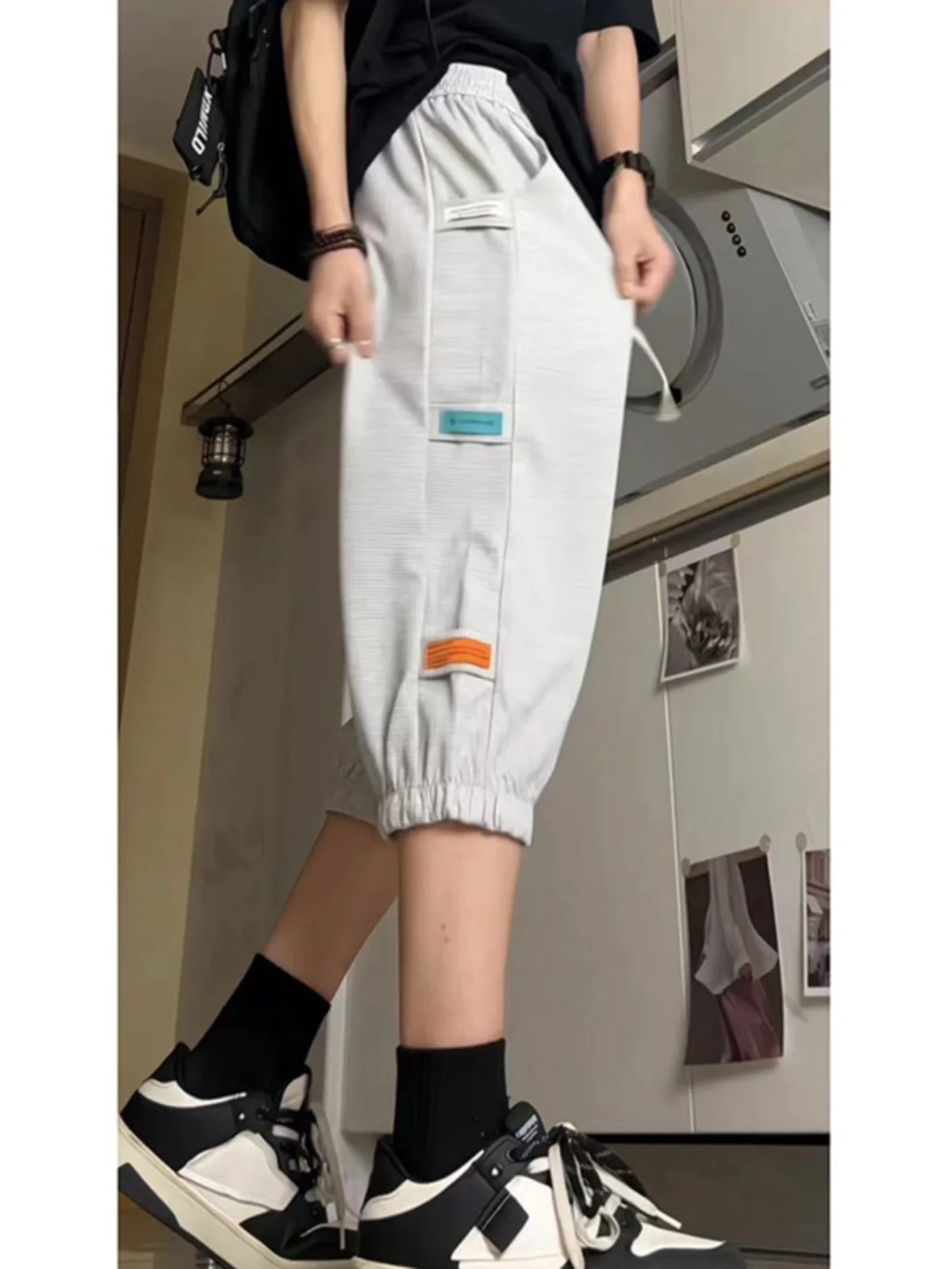 

Мужские летние тонкие свободные брюки прямого кроя в американском стиле, укороченные, быстросохнущие, спортивные, повседневные, модные