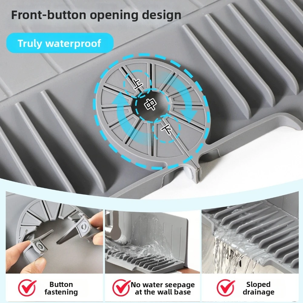 New Silicone Faucet Draining Pad Non-Slip 24 Inch Water Draining Mat 8° Slope 12cm Splash Guard Drying Counter Mat Home Use
