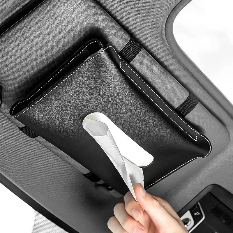 Simple PU Leather Car Tissue Box Car Sun Visor Hanging Tissue Box Holder Dashboard Armrest Storage Organizer Auto Interior