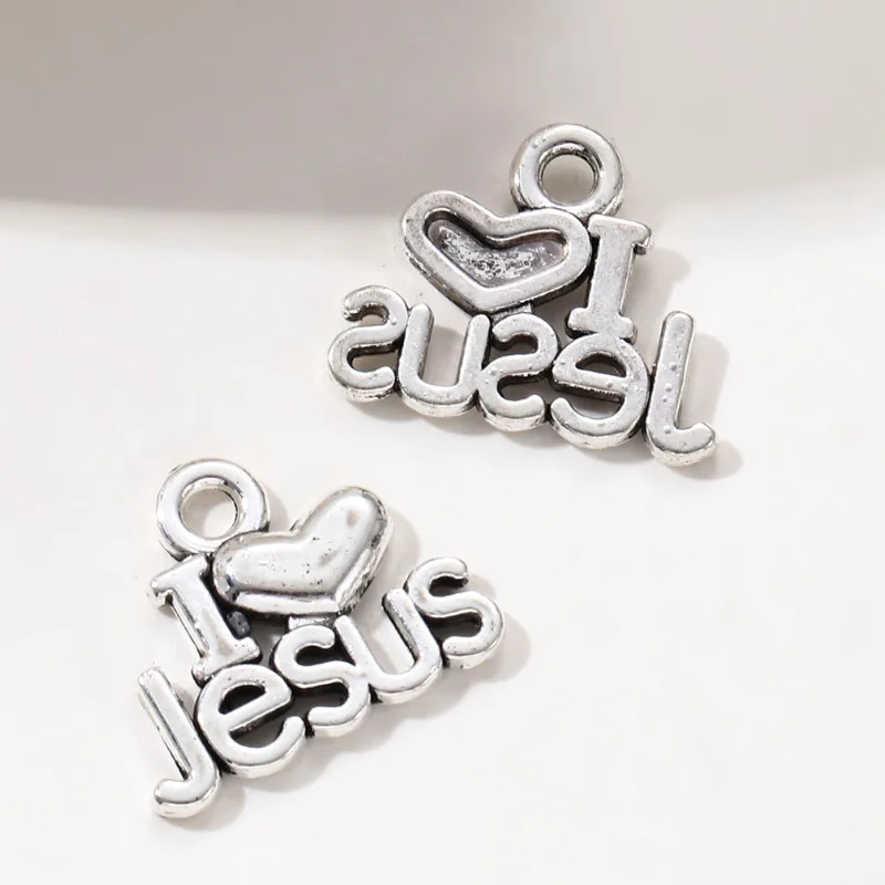 50 stücke neue Mode Jesus religiöse Legierung Anhänger Ich liebe Jesus klassische Charms für die Herstellung von handgemachten DIY Schmuck Ergebnisse