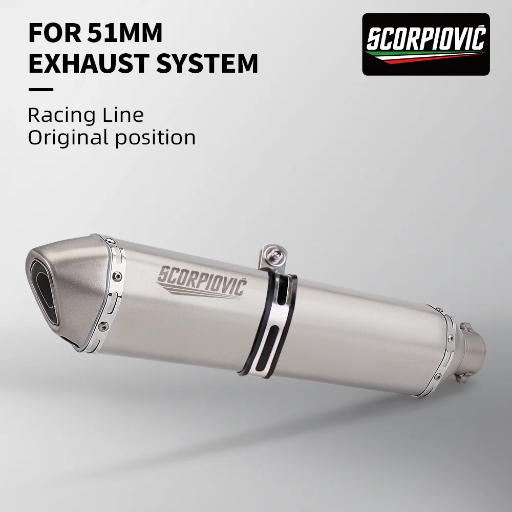 Universal 51mm motorcycle stainless steel exhaust pipe 570mm for Ninja400 R3 Z900 S1000RR MT-07 PCX160