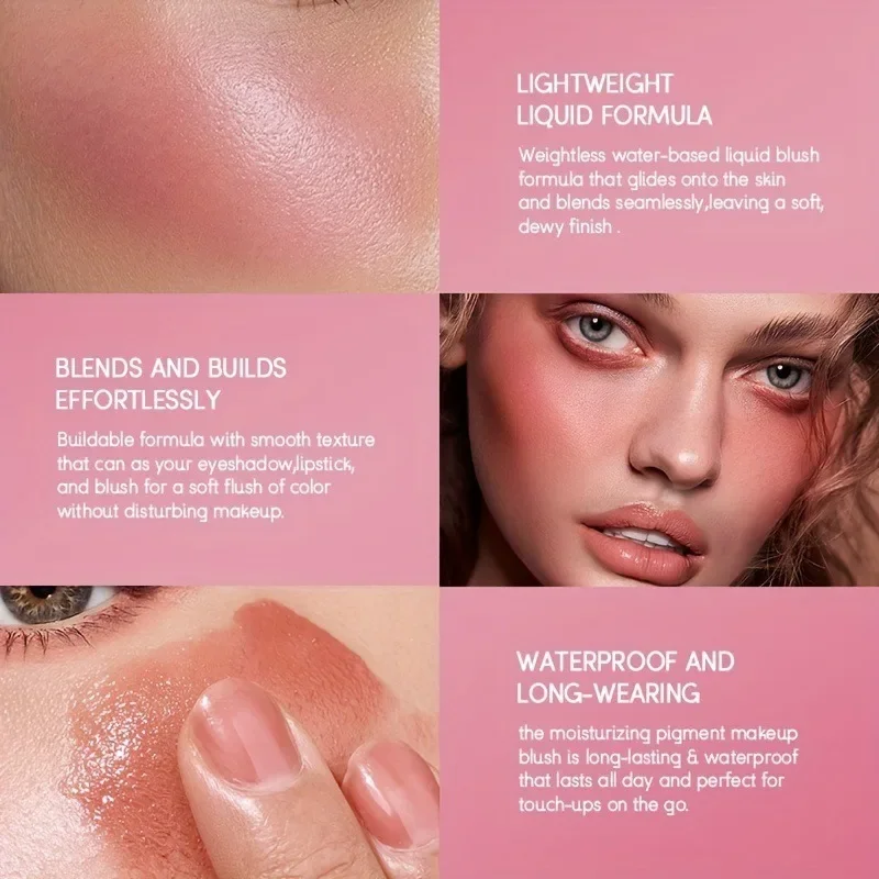 3-in-1 Long-Lasting Liquid Blush Facial Contouring น้ําหนักเบา Soft Cream Blush กันน้ํา Facial Blush Stick สําหรับ Cheek Eye Lip
