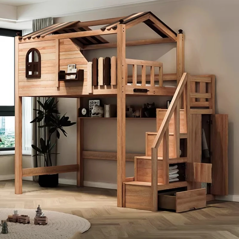 Elevated bed Under the bed Empty single upper layer Solid wood semi-high bed Space-saving small apartment Multifunctional
