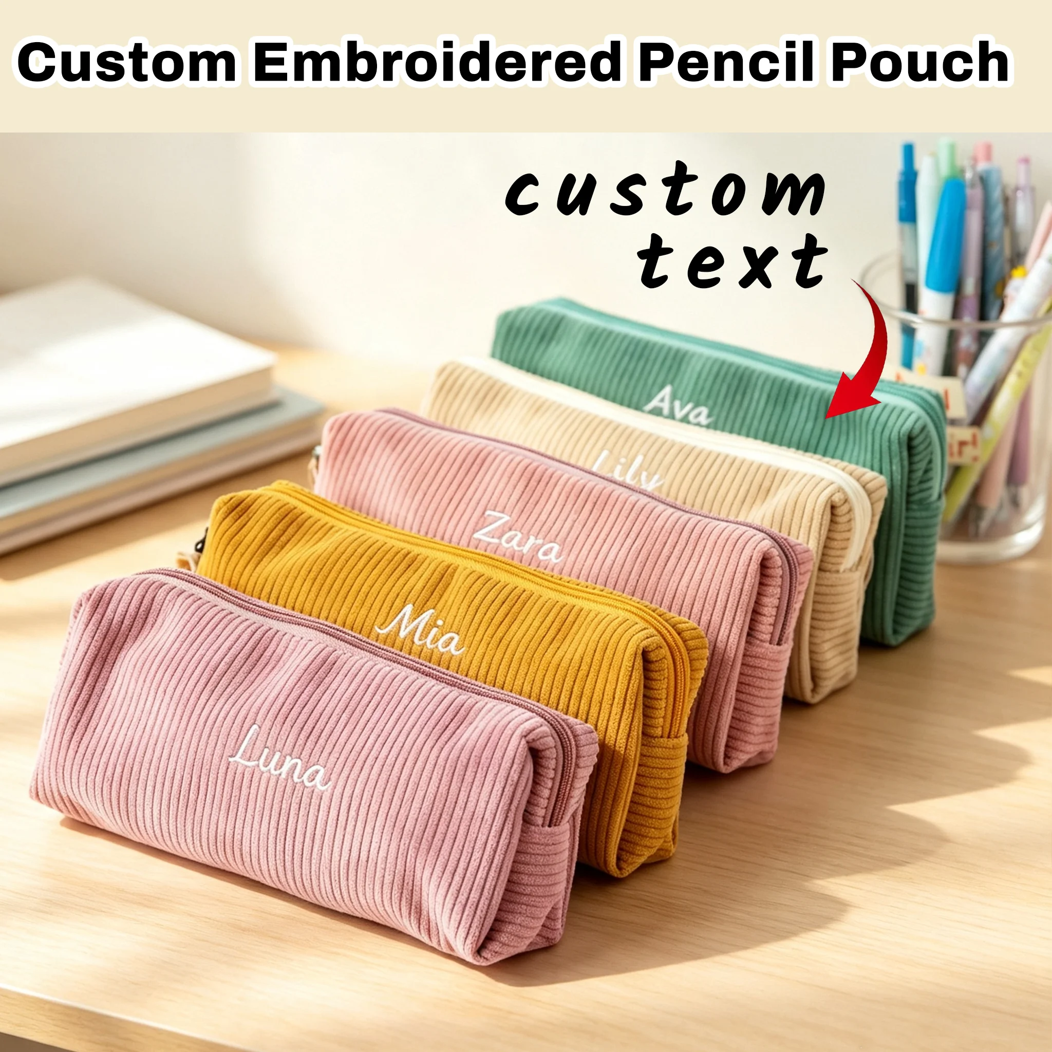 Custom Embroidered Letter Corduroy Storage Pouch, Exquisite Embroidery Craftsmanship, Birthday Gift, Gift for Ladies, Giftforher