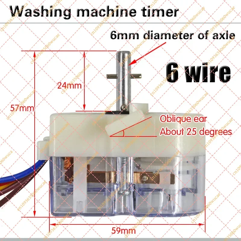 6-Wire 90 Degree Slant Ear Washing Machine Timer Switch Wash Cycle Timer for Semi-Automatic Twin Tub