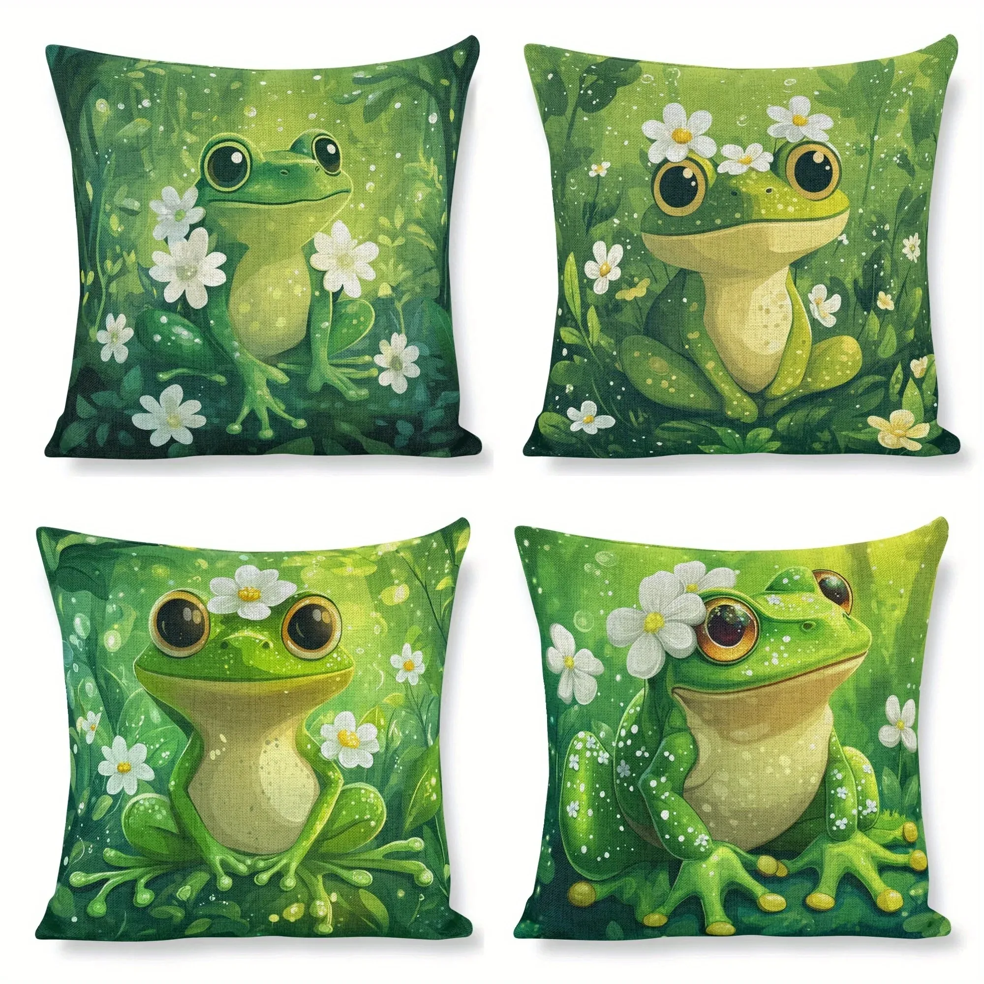 

Home Decor Cute Frogs With Flowers Pillow Cover For Home Pattern Cushion Cover Suitable For Sofa Bedroom Car Pillow Cover