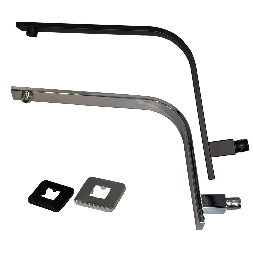 Black / Chrome Wall Mounted High Rise Shower Arm and Flange , Square Shower Riser Rain