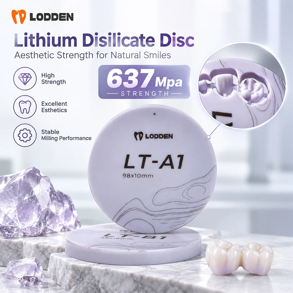LODDEN Dental Lithium Disilicate Glass Ceramic Disc 98mm 10mm for Sirona Cerec 637Mpa Veneer Crown Inlay Onlay Lab