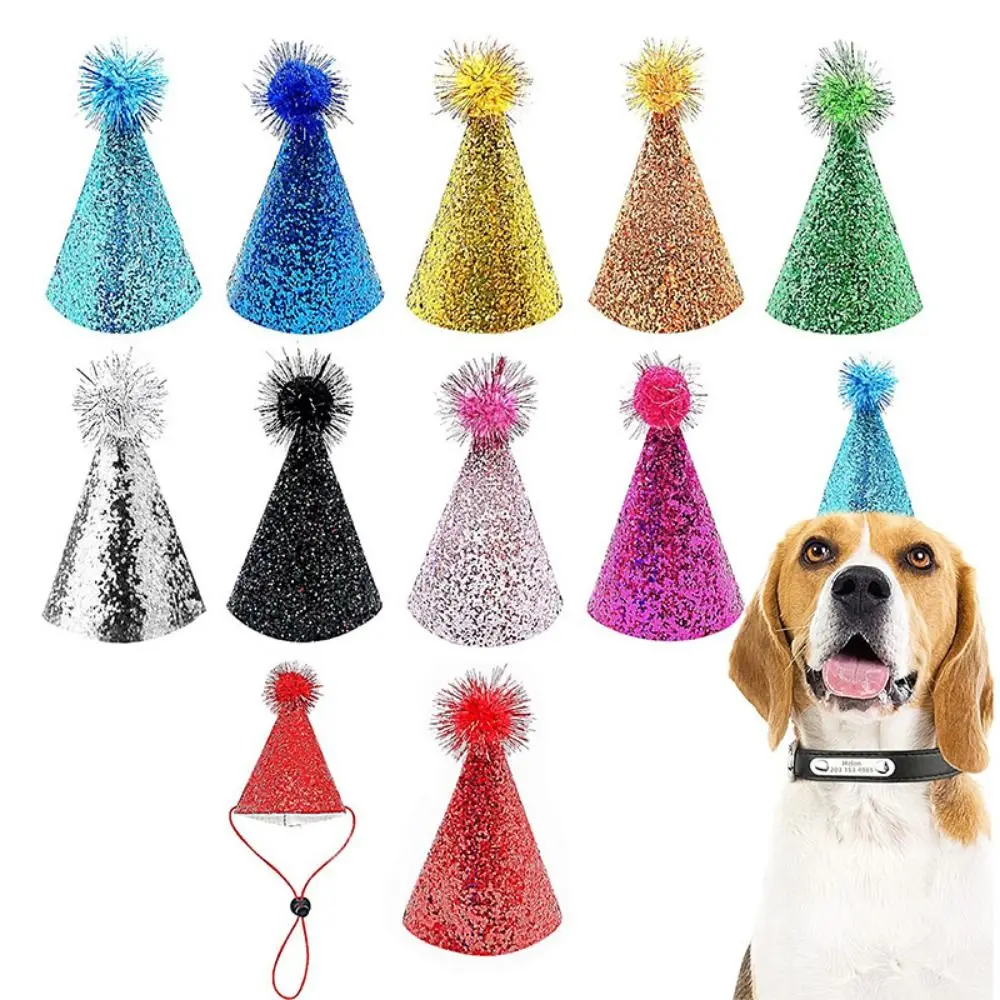 Pet Birthday Caps With Ball Cat Dog Costume Sequin Headwear Cap Hat Christmas Party Pet Accessories Decoration