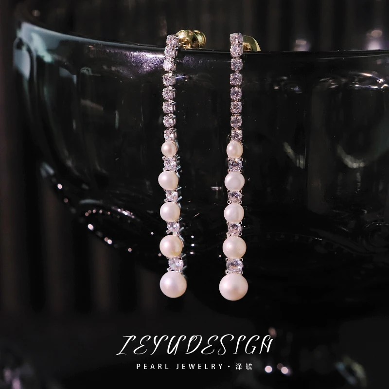 

Серьги-подвески с натуральным пресноводным жемчугом и цирконием, новые модные трендовые дизайнерские серьги, подарок для банкета, женские украшения GE1798