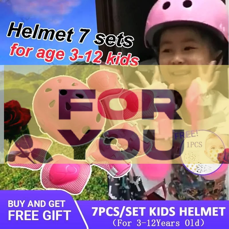 【od】conjunto-de-equipamentos-de-protecao-infantil-7-pecas-para-patinacao-capacete-protetores-de-punho-cotoveleiras-e-joelheiras