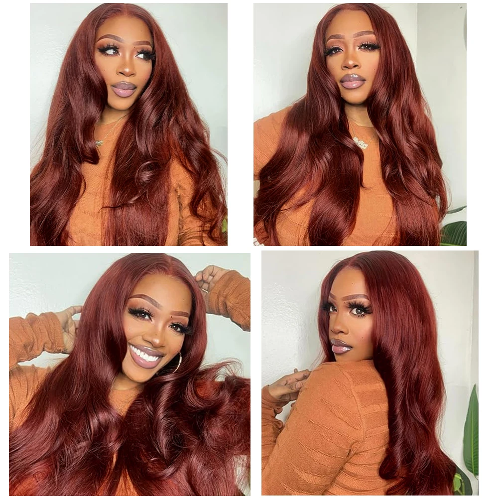 البني المحمر الدانتيل الجبهة الباروكات شعر الإنسان 36 بوصة الجسم موجة الدانتيل الباروكة الأمامية 13x4 13x6 باروكة من شعر طبيعي شفاف قبل قطعها #5