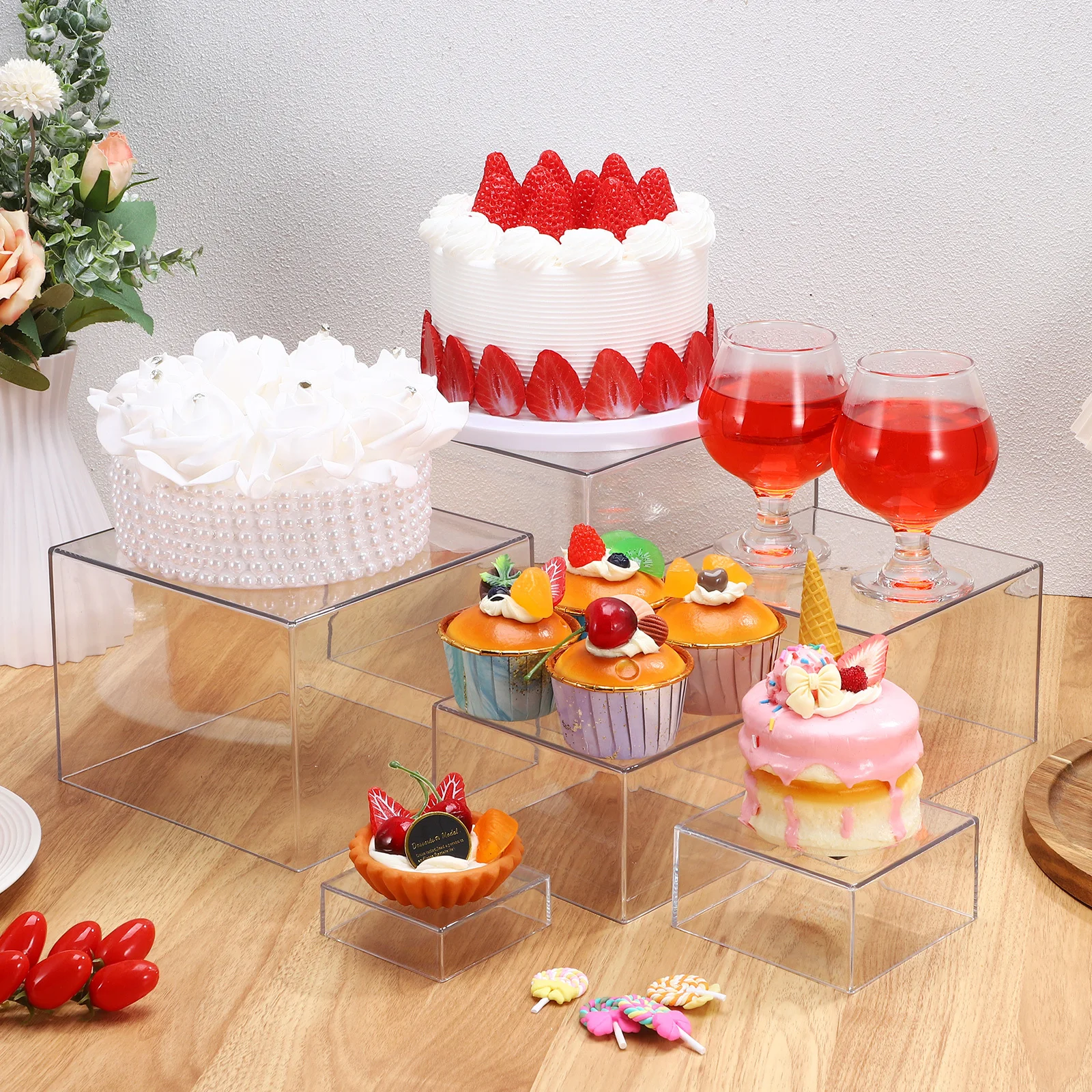 1 مجموعة الحلوى الحلو عرض موقف الاكريليك متعدد الطبقات كعكة كب كيك حامل توفير المساحة المحمولة لحفل زفاف عيد ميلاد الشاي