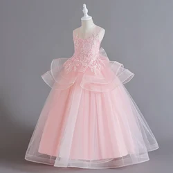 5-14 Years Girls Birthday Party Gowns Tutu Kids Princess Pageant Dresses Embroidery Flower Girl Bridesmaid Dress Junior Teenager