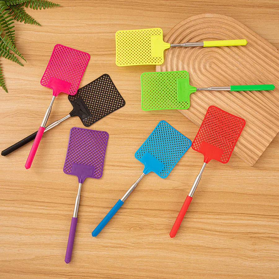 Extendable Stainless Steel Fly Swatter Colorful Mesh Design Telescopic Handle for Indoor Outdoor Pest Control Lightweight