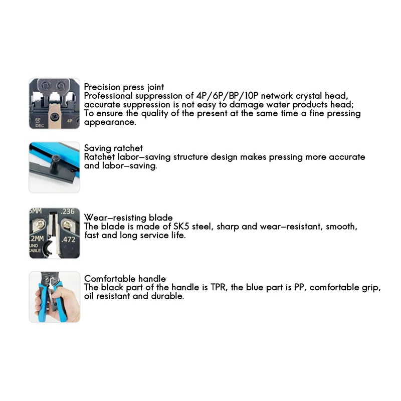 

A66F-2X RJ45 Сетевые щипцы 10P 8P 6P 4P Обжимные инструменты Стриппер для разъема RJ45 RJ11 RJ12 RJ50 Ethernet-кабель