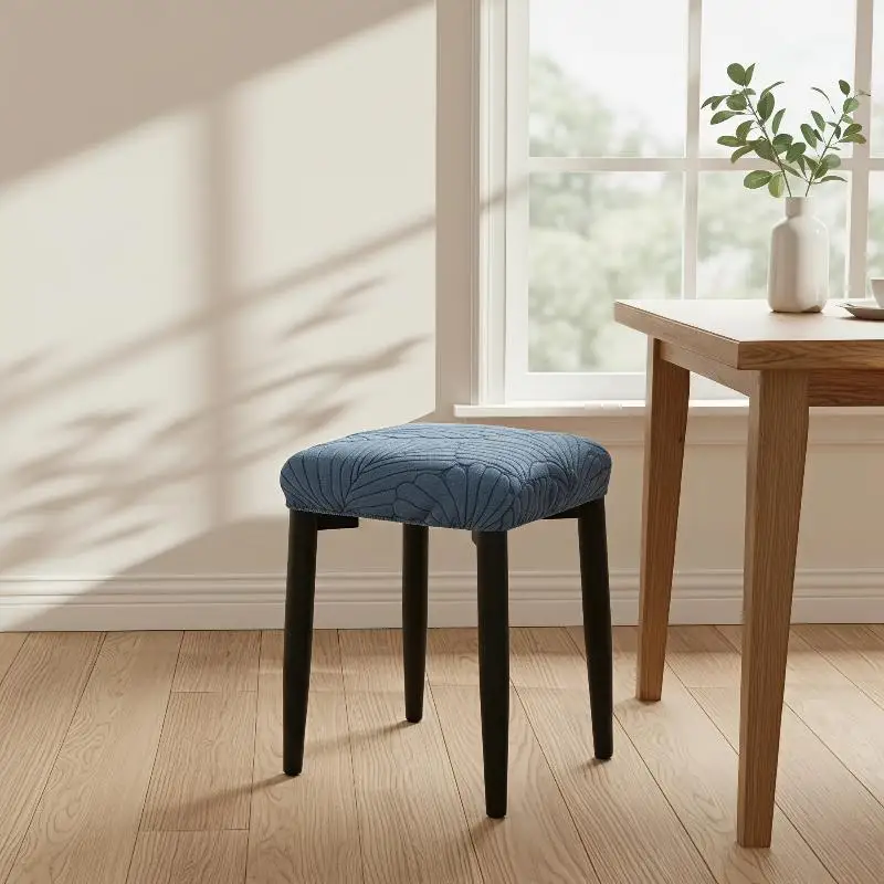1PC Leaves Jacquard Bar Stool Cover Elastic Square Seat Slipcover Washable Anti-dirt Dining Chair Case For Hotel Home Decor