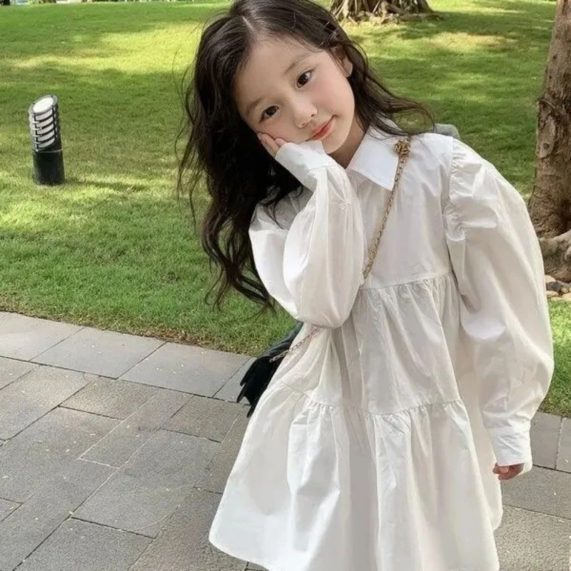 Girls\' Dress Spring and Autumn 2024 New Children\'s Korean Edition White Shirt Dress Children\'s Baby Spring Dress Princess Dress