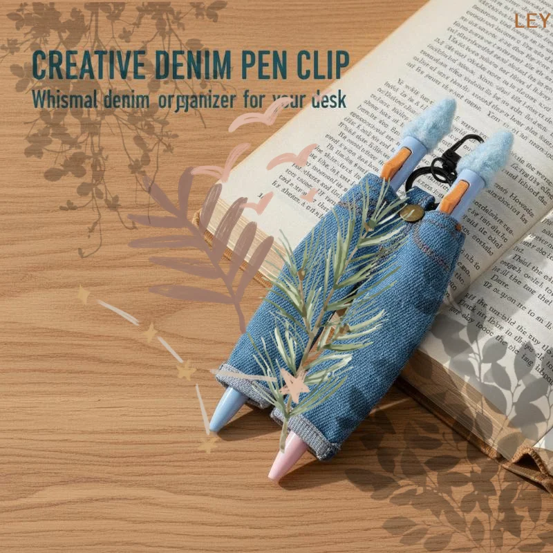 Ins Creative Mini Denim Pants Pen Holder Clip Vintage Denim Skirt Pencil Case Keyring Pendant Portable Fabric Stationery Bag