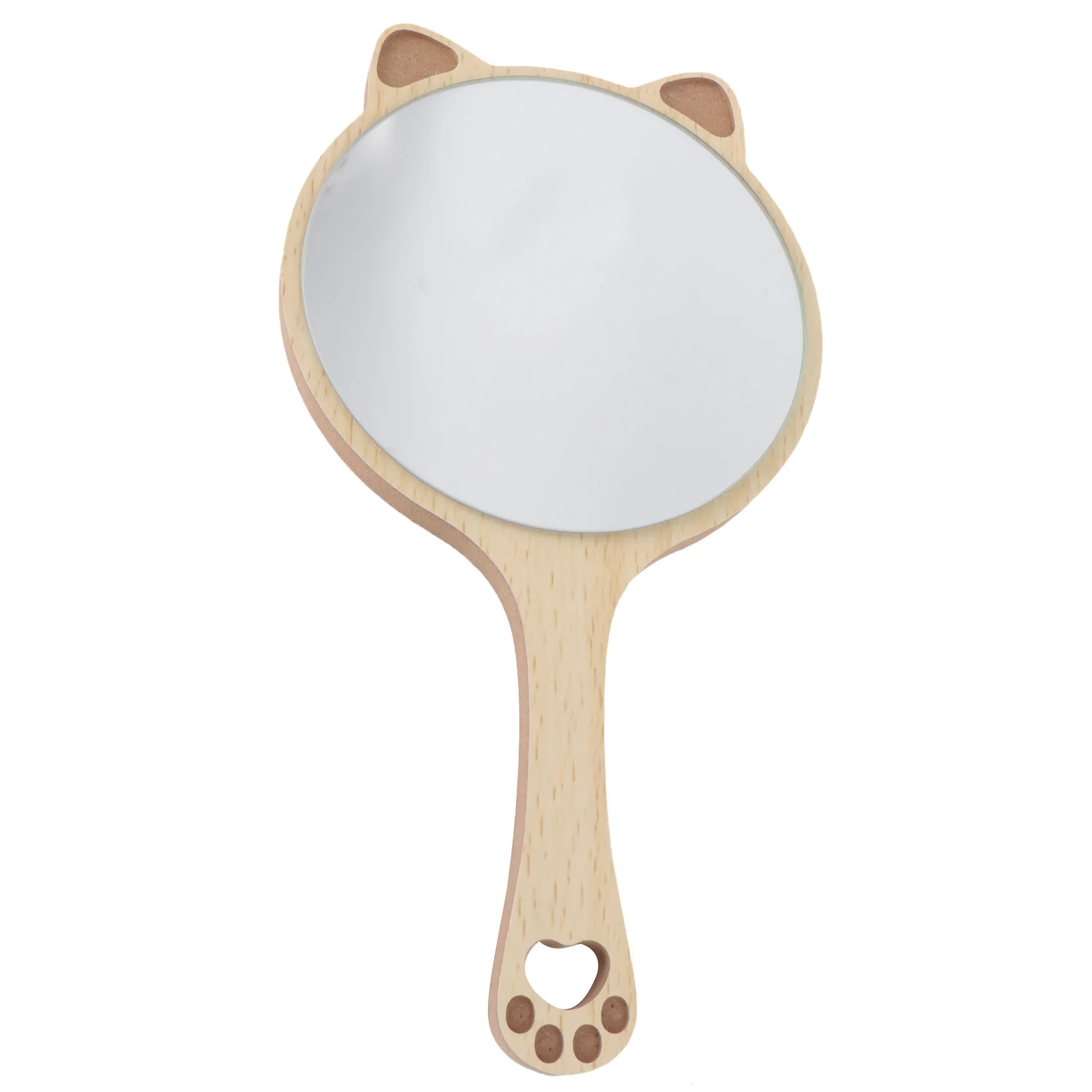 Wooden Cat Ear Compact Handheld Makeup Mirror Portable Travel Mirror for Women Teens Makeup Tool