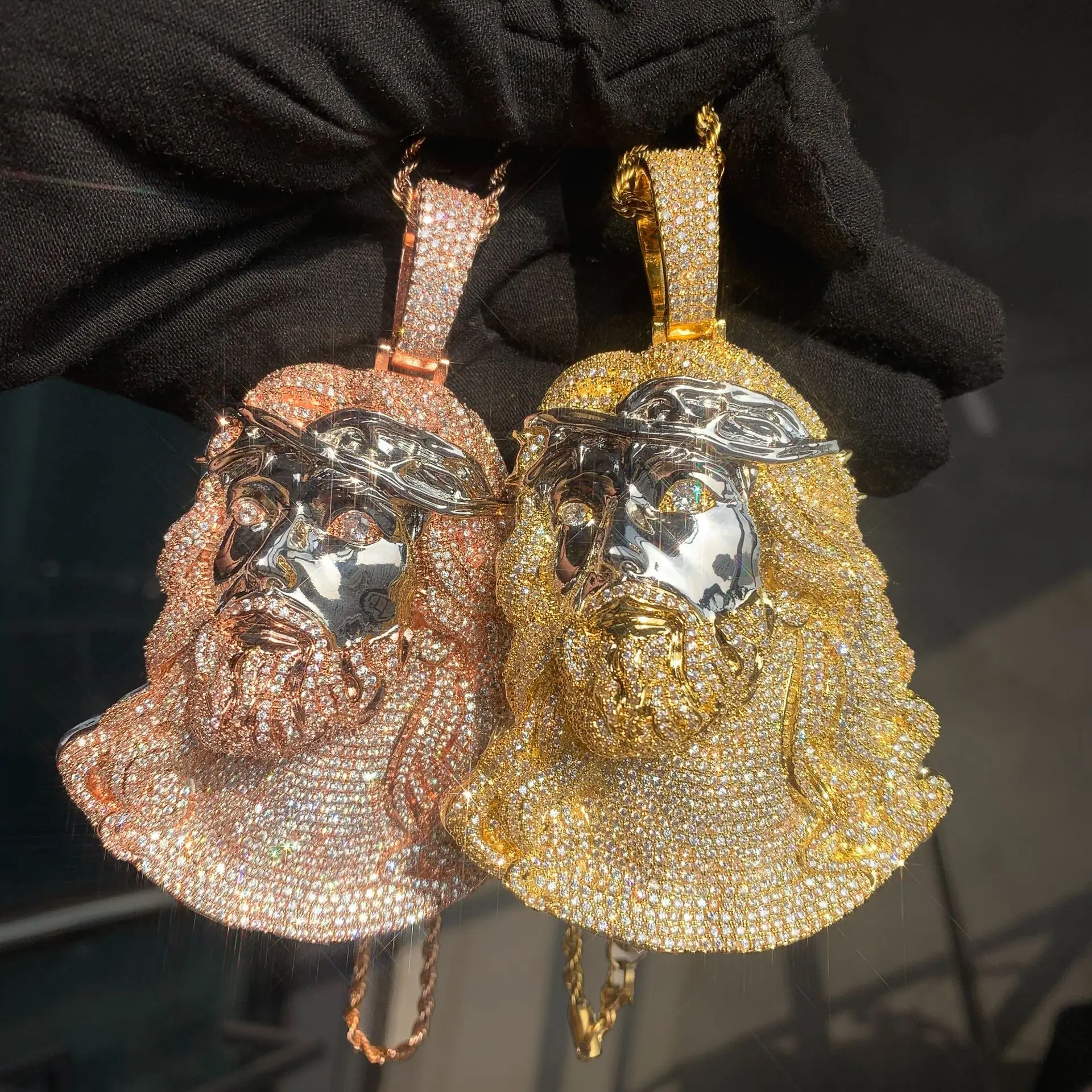 

Hip Hop 5A+ Cubic Zirconic Paved Bling Iced Out JESUS PIECE Pendants Necklace Men Rapper Jewelry Rose Gold Silver Color